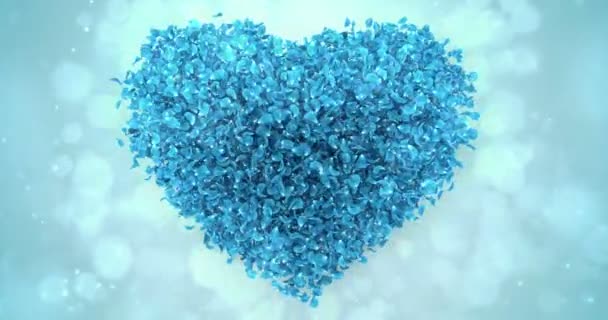 Pétalos de flor de rosa azul en forma de corazón precioso bucle de fondo 4k — Vídeo de stock