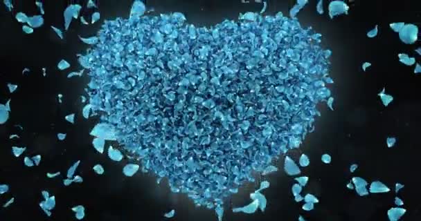 Caindo azul pétalas de flor de rosa em forma de coração lindo fundo loop 4k — Vídeo de Stock