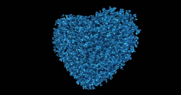 Περιστρεφόμενο πέταλα λουλούδι μπλε τριαντάφυλλο στην καρδιά σχήμα άλφα ματ βρόχο 4k — Αρχείο Βίντεο