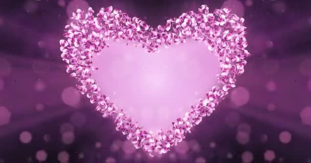 Розовая роза Сакура Цветочные лепестки в форме сердца Альфа Матте Петля Placeholder 4k — стоковое видео