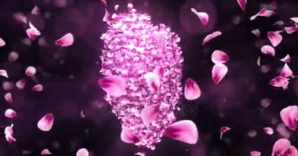 Giro giratorio rosa rosa Sakura pétalos de flores en forma de corazón bucle de fondo 4k — Vídeo de stock