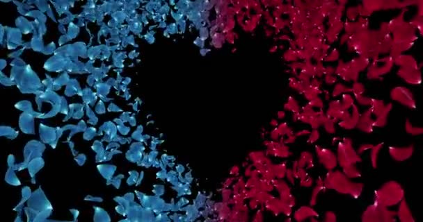 Rood blauw Rose bloemblaadjes In hart vorm Alpha mat tijdelijke lus 4k — Stockvideo