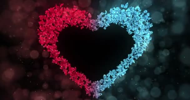 Pétalos de flor de rosa azul rojo en forma de corazón Alpha Matte Loop Placeholder 4k — Vídeos de Stock