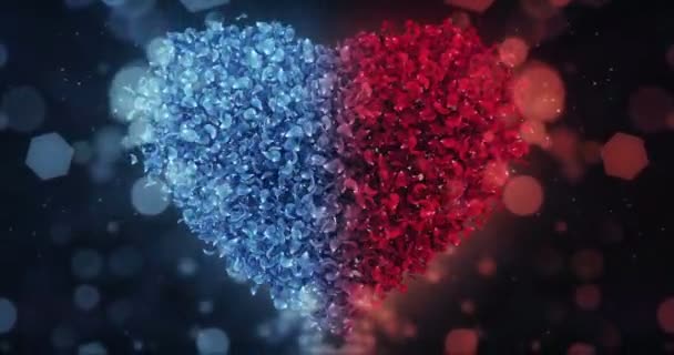 Red and Blue Rose Flower Petals In Lovely Heart Shape Background Loop 4k — Stock Video