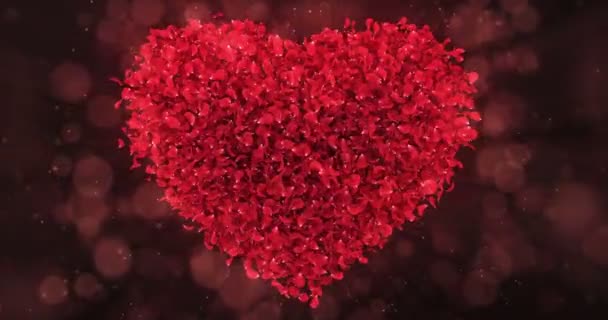 Red Rose Flower Petals In Lovely Heart Shape Background Loop 4k
