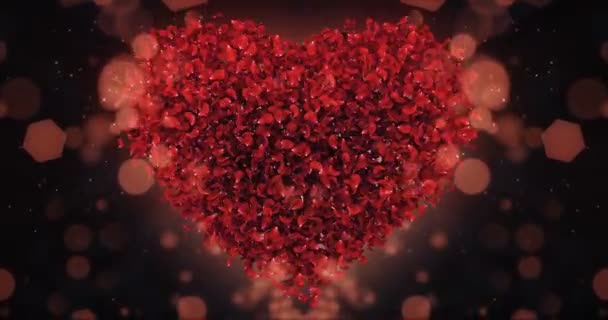 Red Rose Flower Petals In Lovely Heart Shape Background Loop 4k
