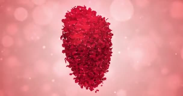 Rotating Red Rose Flower Petals In Lovely Heart Shape Background Loop 4k
