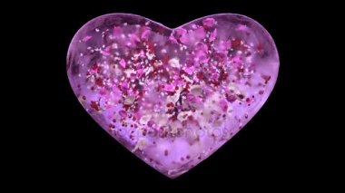 Pembe buz cam kalp kar taneleri ve renkli yaprakları Alpha mat döngü 4k