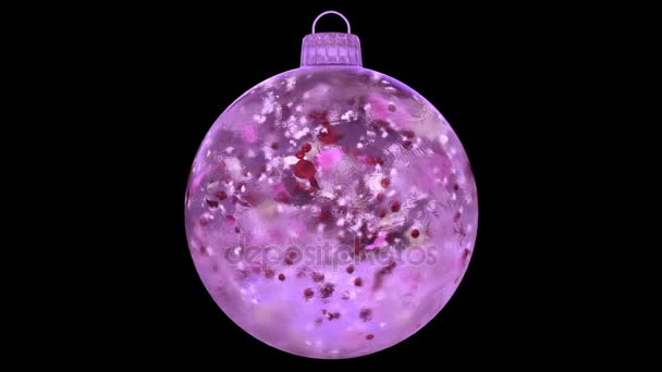 Weihnachten rosa Eis Glaskugel Dekoration Schnee bunt Blütenblätter Alpha matte Schleife — Stockvideo