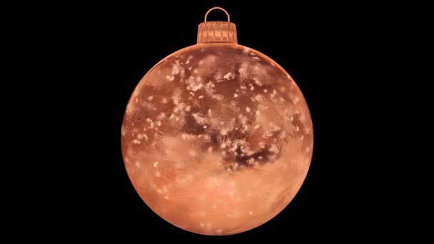 Χριστούγεννα Πρωτοχρονιά πορτοκαλί πάγος γυαλί μπιχλιμπίδι διακόσμηση χιόνι άλφα ματ βρόχο 4k — Αρχείο Βίντεο