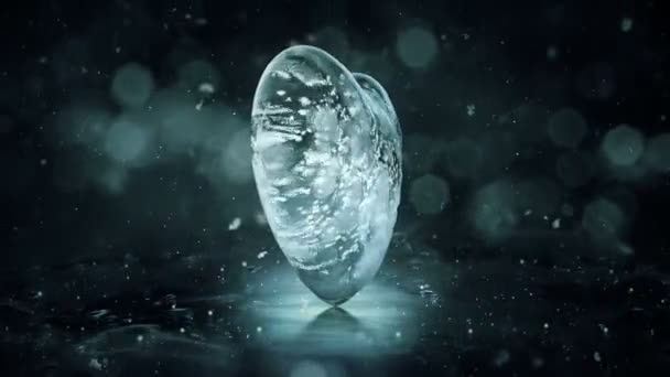 Rotating Grey Noir Ice Glass Heart with snowflakes inside motion background Loop — Stock Video