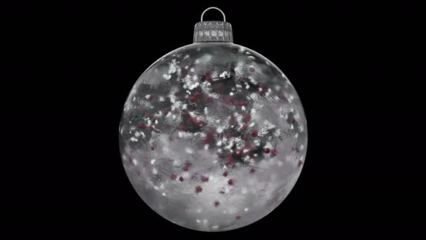 Navidad Año Nuevo Blanco Hielo Cristal Bauble Decoración bolas rojas alfa lazo mate — Vídeo de stock