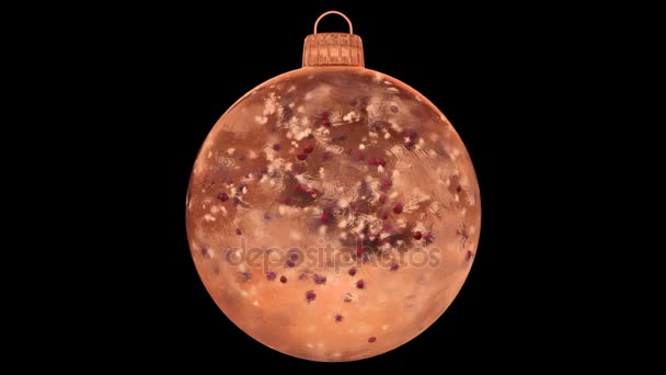 Natal Ano Novo Laranja Ice Glass Bauble Decoração bolas vermelhas alfa fosco loop — Vídeo de Stock