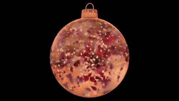 Περιστρεφόμενη πορτοκαλί πάγο ποτήρι μπιχλιμπίδι διακόσμηση Χριστουγέννων κόκκινο πέταλο άλφα ματ βρόχο — Αρχείο Βίντεο