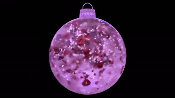 Boże Narodzenie różowy lód szkła cacko ozdoba śniegu czerwone płatki alfa matowy pętli 4k — Wideo stockowe