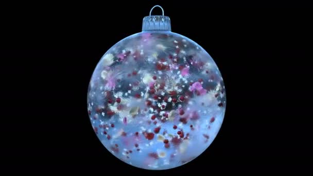 Navidad giratorio azul hielo vidrio Bauble decoración colorido alfa mate lazo — Vídeo de stock