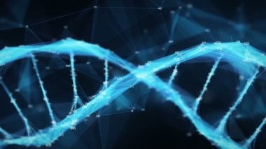 Hareketli arka plan dijital çokgen pleksus Dna molekülü rasgele digits döngü
