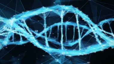 Hareketli arka plan dijital çokgen pleksus Dna molekülü rasgele digits döngü