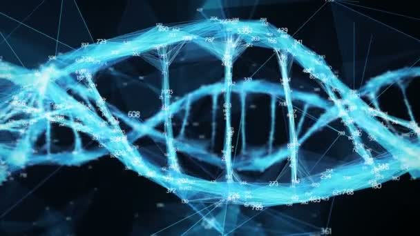 Рухомий фон Цифровий багатокутник Молекула ДНК Плекса випадкові цифри Петля — стокове відео