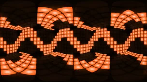 360 VR Orange disco nightclub dance floor wall light grid background vj loop — Stock Video