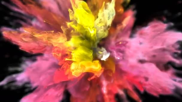 Burst - kleurrijke geel roze rook explosie vloeistof deeltjes Alfa matte kleur — Stockvideo