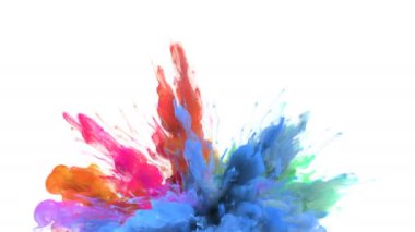 Seri çekim - renkli mavi turuncu duman patlama sıvı parçacıkların Alfa mat renk