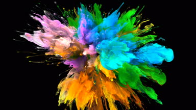 Seri çekim - renkli turuncu mavi duman patlama sıvı parçacıkların Alfa mat renk