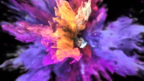Колір Вибух - барвистий фіолетовий жовтий дим вибух частинок рідини альфа матовий — стокове відео