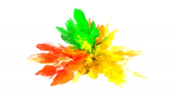 彩色爆裂-彩色绿色黄色烟雾爆炸液粒子α哑光 — 图库视频影像