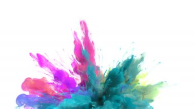 Seri çekim - renkli mavi kırmızı duman patlama sıvı parçacıkların Alfa mat renk