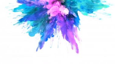 Seri çekim - renkli mavi pembe duman patlama sıvı parçacıkların Alfa mat renk