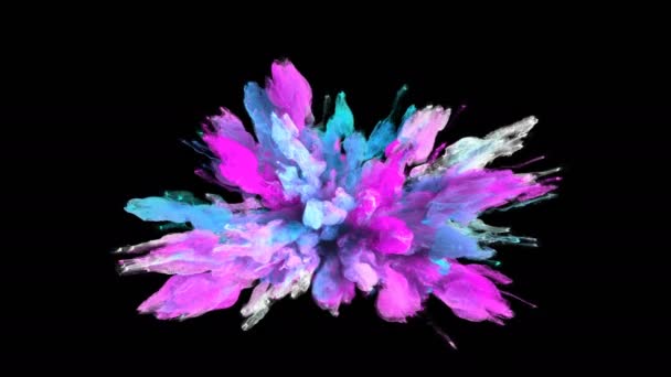 Explosión de color - colorido magenta cyan humo explosión fluido partículas alfa mate — Vídeo de stock