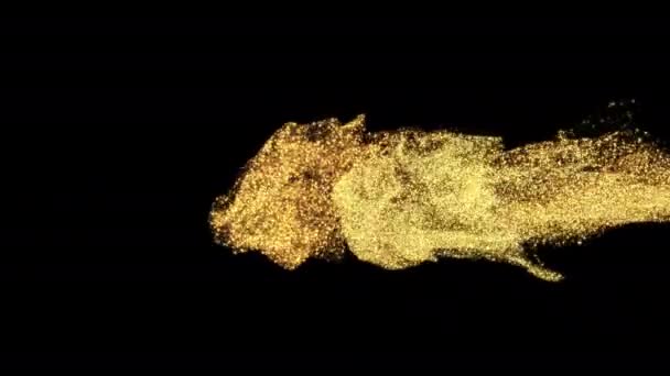 Sprankelende glitter druppels in water wervelende glanzende stromende deeltjes alfa — Stockvideo