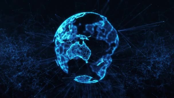 Dijital dünya büyük veri sosyal ağı Dünya gezegeni hologramı 4k döngü arka planı — Stok video