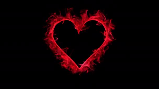 Rote Farbe Flamme herzförmige Valentinstag Liebe Karte Kopierraum 60fps — Stockvideo