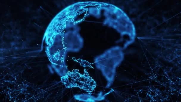 Globo digitale big data social network Terra pianeta ologramma 4k loop sfondo — Video Stock