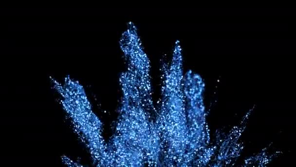 Μπλε Glitter Sparkle Σωματιδίων Έκρηξη Ιστορικό Αργή κίνηση κανάλι άλφα — Αρχείο Βίντεο