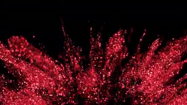 Red Glitter Sparkle Particle Explosion Background Canal alfa de cámara lenta 4k — Vídeo de stock