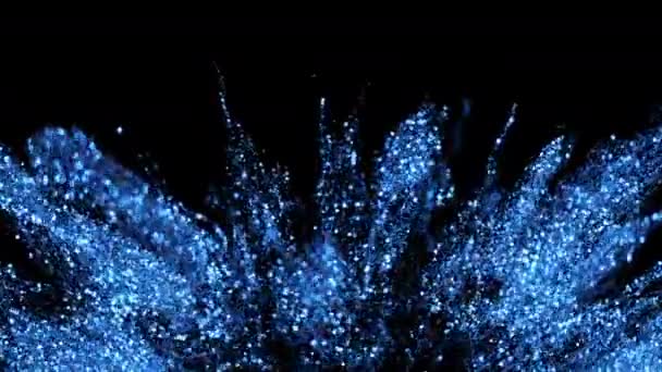 Blå Glitter Sparkle Partiklar Explosion Bakgrund Slow Motion alfa kanal — Stockvideo