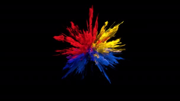 Explosión de color - colorido humo polvo explosión fluido tinta partículas alfa mate — Vídeo de stock