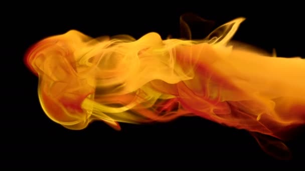 Желтый оранжевый цвет краски капли чернил в воде тучи кружащегося дыма альфа — стоковое видео