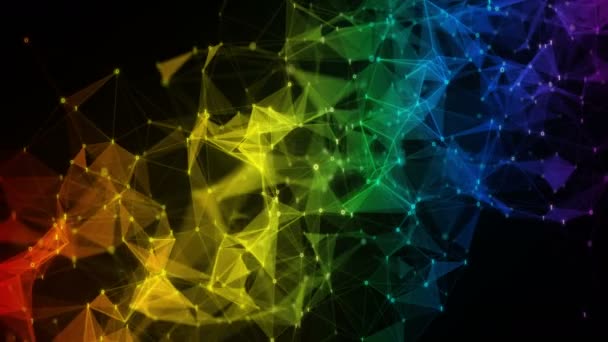 Colorido arco iris iridiscente polígono binario Digital Data Network fondo — Vídeo de stock