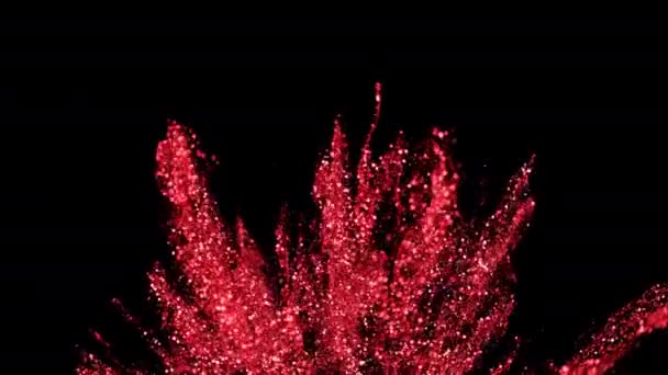 Rubis rouge paillettes scintillement particule explosion fond texture ralenti mouvement alpha — Video