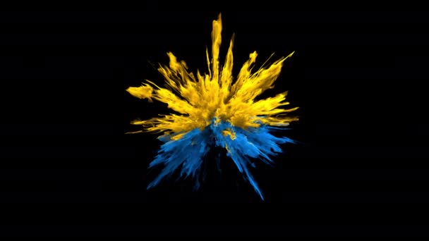 Χρώμα Burst πολύχρωμο μπλε κίτρινο σκόνη καπνού έκρηξη υγρό μελάνι σωματιδίων άλφα — Αρχείο Βίντεο