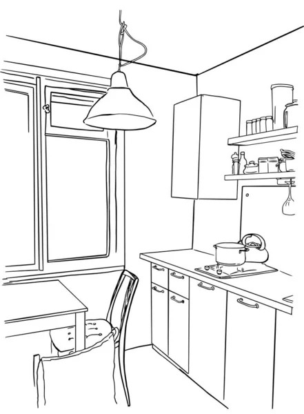 Schizzo Disegnato Mano Della Piccola Cucina Stile Doodle — Vettoriale Stock