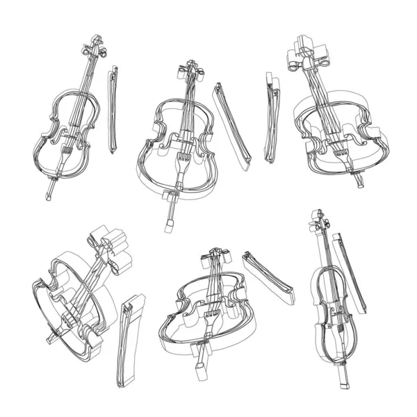 3 boyutlu siyah beyaz keman seti