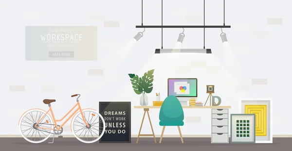 Espacio de trabajo del diseñador, oficina en casa — Vector de stock