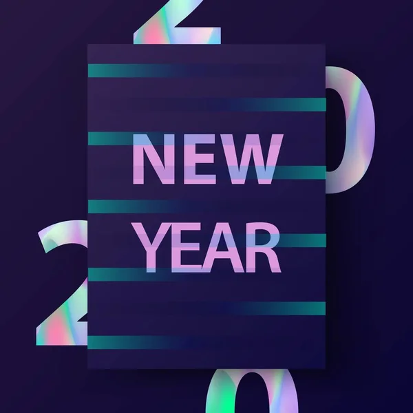 2020 Biglietto di Capodanno. Design moderno nei colori olografici alla moda — Vettoriale Stock