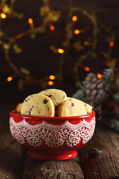 Homemade Christmas cookies with dried cranberries and corn flour — ストック写真