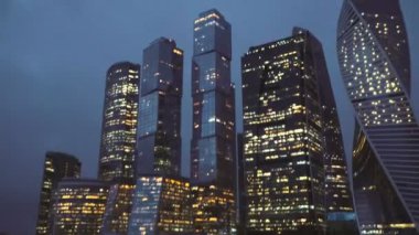 Moskova, Rusya - Jan 2017: Moskova new city ve Moskova Nehri geceleri
